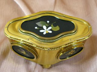 Antique Italian Gilt Bronze Casket W/pietra Dura Oval Inserts 4.  75 " L