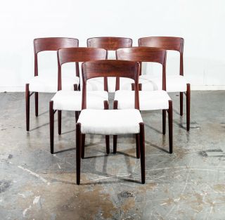 Mid Century Danish Modern Dining Chairs Set 6 Teak Wood Kai Kristiansen Ks White