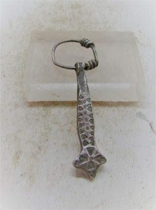 Scarce Circa 900 - 1100ad Viking Era Norse Silver Hammer Pendant Punched Triangles