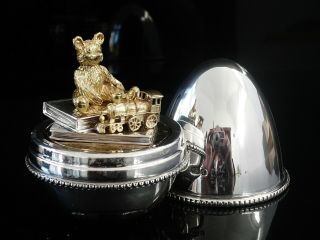 Silver Surprise Egg with Teddy Books & Train,  David R Mills London 1993 8