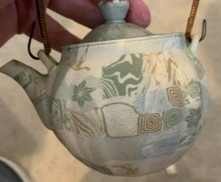 Antique Japanese Banko Bisque Porcelain Teapot W Basket Handle
