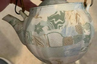 Antique Japanese Banko Bisque Porcelain Teapot w basket handle 2