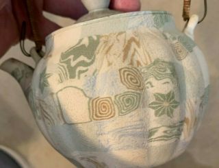 Antique Japanese Banko Bisque Porcelain Teapot w basket handle 3