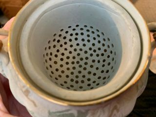 Antique Japanese Banko Bisque Porcelain Teapot w basket handle 4