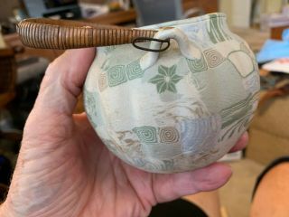 Antique Japanese Banko Bisque Porcelain Teapot w basket handle 6