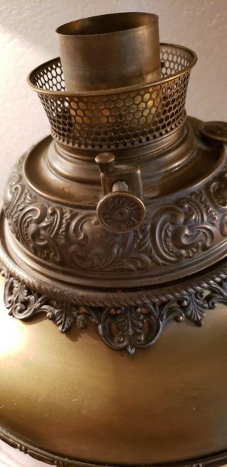 Antique B & H Bradley & Hubbard brass oil lamp,  dragon handles, . 2
