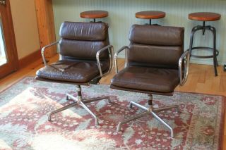 Eames Herman Miller Soft Pad Aluminum Group Chair - Brown Leather - Mid Century