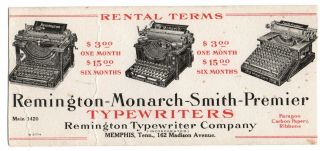 Remington - Monarch - Smith Premier Typewriters Advertising Ink Blotter