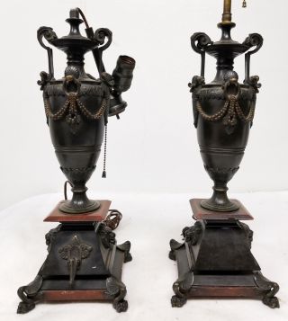 Antique Egytpian Revival Bronze Neoclassical Bronze Vases Lamps Marble