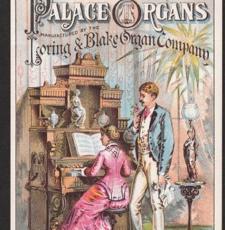 Victorian Parlor Palace Organ Loring & Blake Worcester Toledo Bangor Trade Card