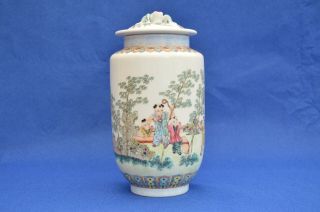 Large Hand Painted Chinese Porcelain Lidded Vase - Famille Rose Style - China