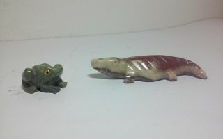 2 Hand Carved Stone Native American Zuni Fetishes Alligator And Frog
