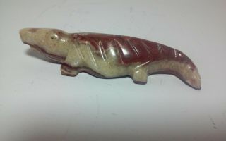 2 hand carved stone Native American Zuni Fetishes alligator and frog 2