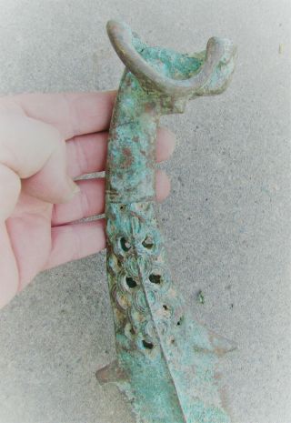 EXTREMELY RARE ANCIENT LURISTAN BRONZE SIMITAR WITH RAMS HEAD POMMEL 1000BCE 4