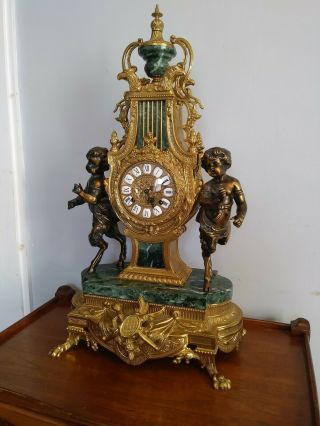 Vintage " Lancini " Bronze Mantle Clock With Franz Hermle Movement,  Made In Italy.