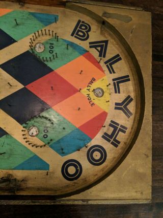 Antique BALLY HOO Bagatelle Wood Pinball Marble Game COLORS 28.  5x14.  5 2