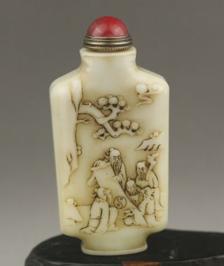 Chinese Natural Hetian Jade Hand - Carved Jade Buddha Zigang Snuff Bottle