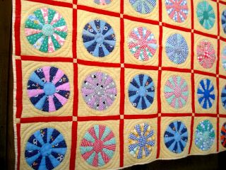 Vtg 1930 ' s 1940 ' s wagon wheel Quilt hand quilted stitched dresden plate 3