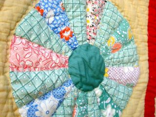 Vtg 1930 ' s 1940 ' s wagon wheel Quilt hand quilted stitched dresden plate 6