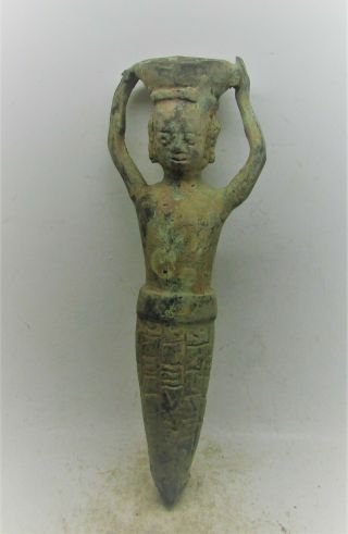 Scarce Ancient Near Eastern Bronze Worshipper Statue Form Of Writing On Body