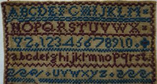 VERY SMALL LATE 19TH CENTURY ALPHABET SAMPLER BY ANNIE SANDERS - November 1886 4