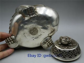 Chinese Old Tibetan silver Incense burner Statues Hand Carved Money Toad wealth 3