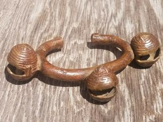 Antique West African Currency Bronze Bells Bracelet Old Baule Brass Money Cuff