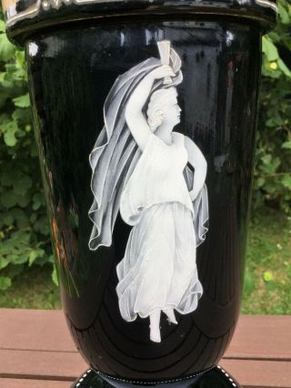 Victorian Black Glass Oil Lamp Font & Base,  Mary Gregory Classical Goddess 2