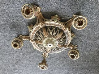 Antique Art Nouveau Ceiling Electric 5 Light Fixture Ornate Brass Beauty