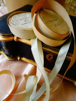 Two Delightful Antique Reels Of Silk French Ribbon C.  1900