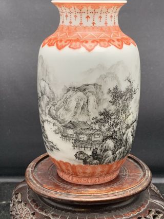 Unusual Antique Chinese Porcelain Black And Red Vase 19/20th Century