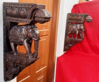 Wooden Elephant Handmade Bracket Corbel Pair Architectural Wall Sculpture Diwali