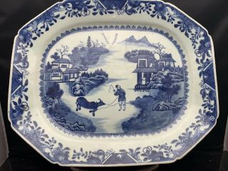 Big Antique Chinese Porcelain Blue White Square Plate 18th Century