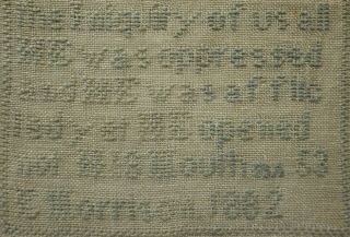 SMALL LATE 19TH CENTURY BLUE STITCH WORK QUOTATION SAMPLER BY E.  MORRISON - 1882 8