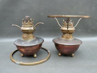 2 Vintage German Copper & Brass Oil Lamps For Restoration - F T Oxford St