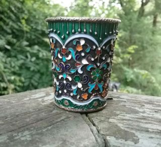 Exquisite 84 Silver & Russian Enamel Shot Cup/toothpick Holder