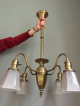 Antique Vtg Arts Crafts Restored Mission Victorian Brass Hanging Light Fixture