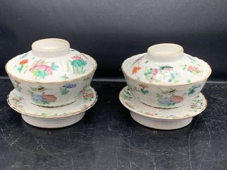 2 Set Antique Chinese Porcelain Families Rose Tea Cups 19th Century