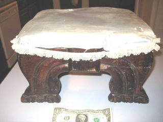 Antique Victorian Oak Claw Foot Upholstered Ottoman Or Foot Stool 10 " X 12 "