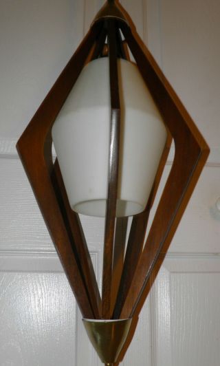 1960’s Vintage Mid - Century DANISH MODERN Walnut Frosted Glass Hanging SWAG LAMP 3