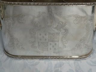 VINTAGE SILVER PLATE DOUBLE WINE/CHAMPAGNE ICE COOLER,  FRENCH,  ENGRAVED CREST 2