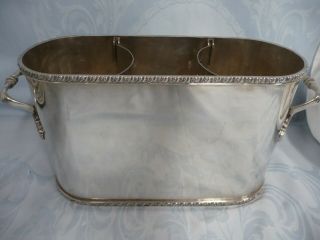 VINTAGE SILVER PLATE DOUBLE WINE/CHAMPAGNE ICE COOLER,  FRENCH,  ENGRAVED CREST 5
