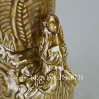 Chinese old hand - carved porcelain yellow glaze phoenix statue brush pot d01 3