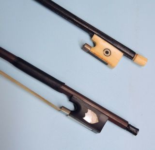 Very Rare Antique VIOLIN BOWS - Pair - Ivory,  Mother of Pearl 2