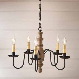 Country Inn Five - Arm Wooden Chandelier Light Fixture In Pearwood