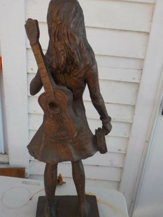 Leonardo Arts Wrks Inc.  60 ' s BRONZE statue Young Girl with GUITAR & TAMBOURINE 7