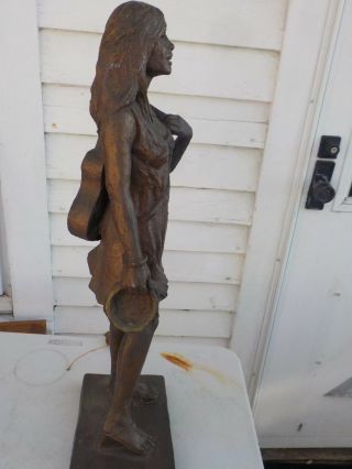 Leonardo Arts Wrks Inc.  60 ' s BRONZE statue Young Girl with GUITAR & TAMBOURINE 8