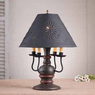 Cedar Creek 4 - Arm Wooden Table Lamp W/ Punched Shade | Primitive Colonial Light