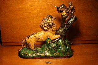 Cast Iron Lion And Two Monkeys Mechanical Bank By Kyser & Rex C 1883