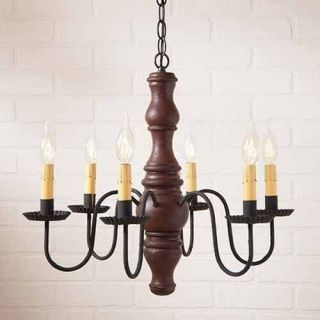 Gettysburg Five - Arm Wooden Country Chandelier Light In Plantation Red